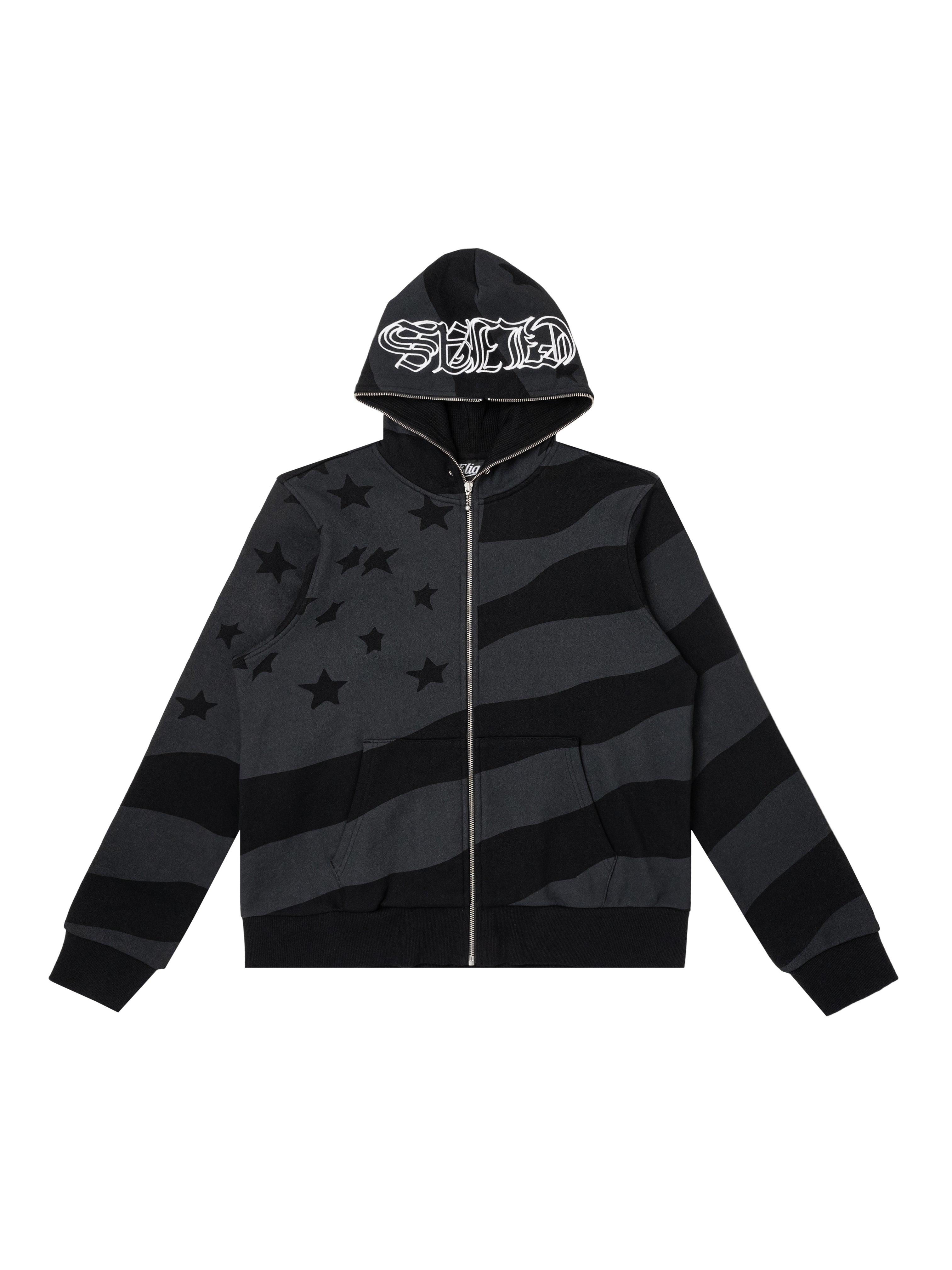 'Banner' Full-Zip Hoodie - Black