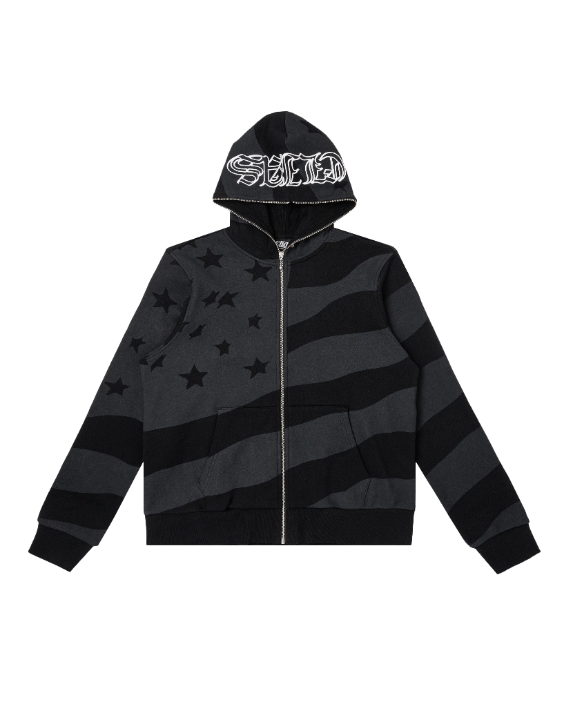 'Banner' Full-Zip Hoodie - Black