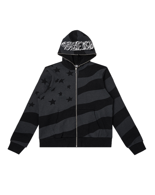 'Banner' Full-Zip Hoodie - Black